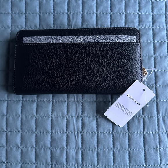 COACH ESSENTIAL ACCORDIAN ZIP LEATHER WALLET BLACK - Picture 5 of 9